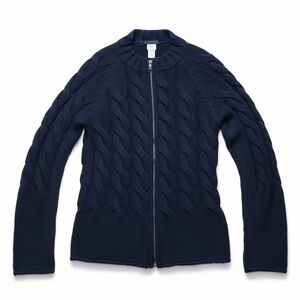 Rare Les Copains BVM Navy blue cable knit zip up sweater Size 42
Like New